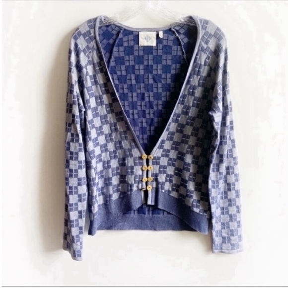 Anthropologie Monogram Checked In cardigan blue - Picture 2 of 9